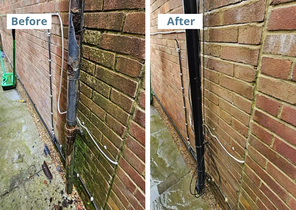 Photo showing a downpipe replacement carried in Coulsdon by Go Local Roofing