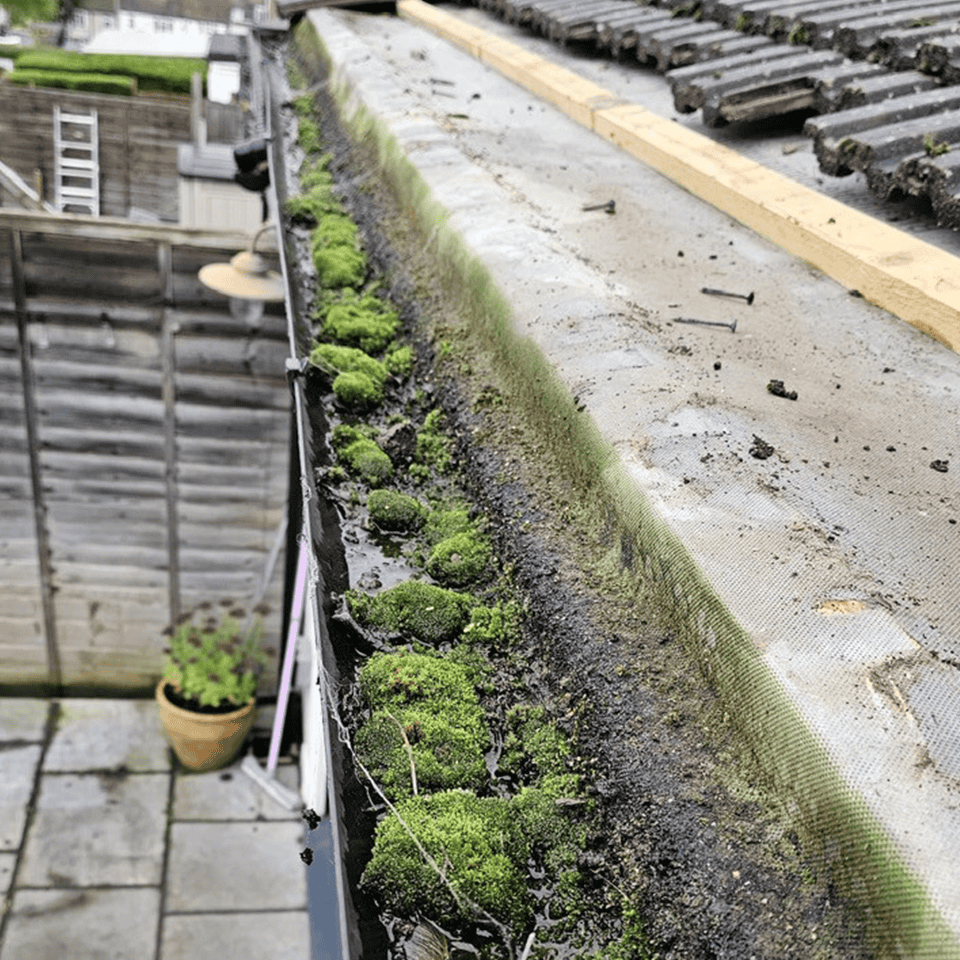 Gutter cleaning job in Redhill, before the gutter cleaning process